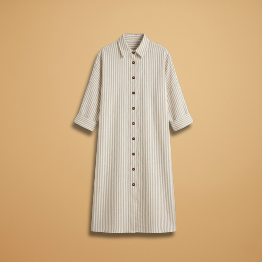 Women's Dress with striped surface and short sleeves