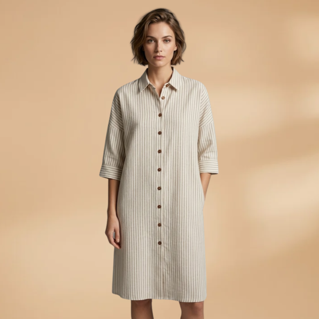 Women's Dress with striped surface and short sleeves