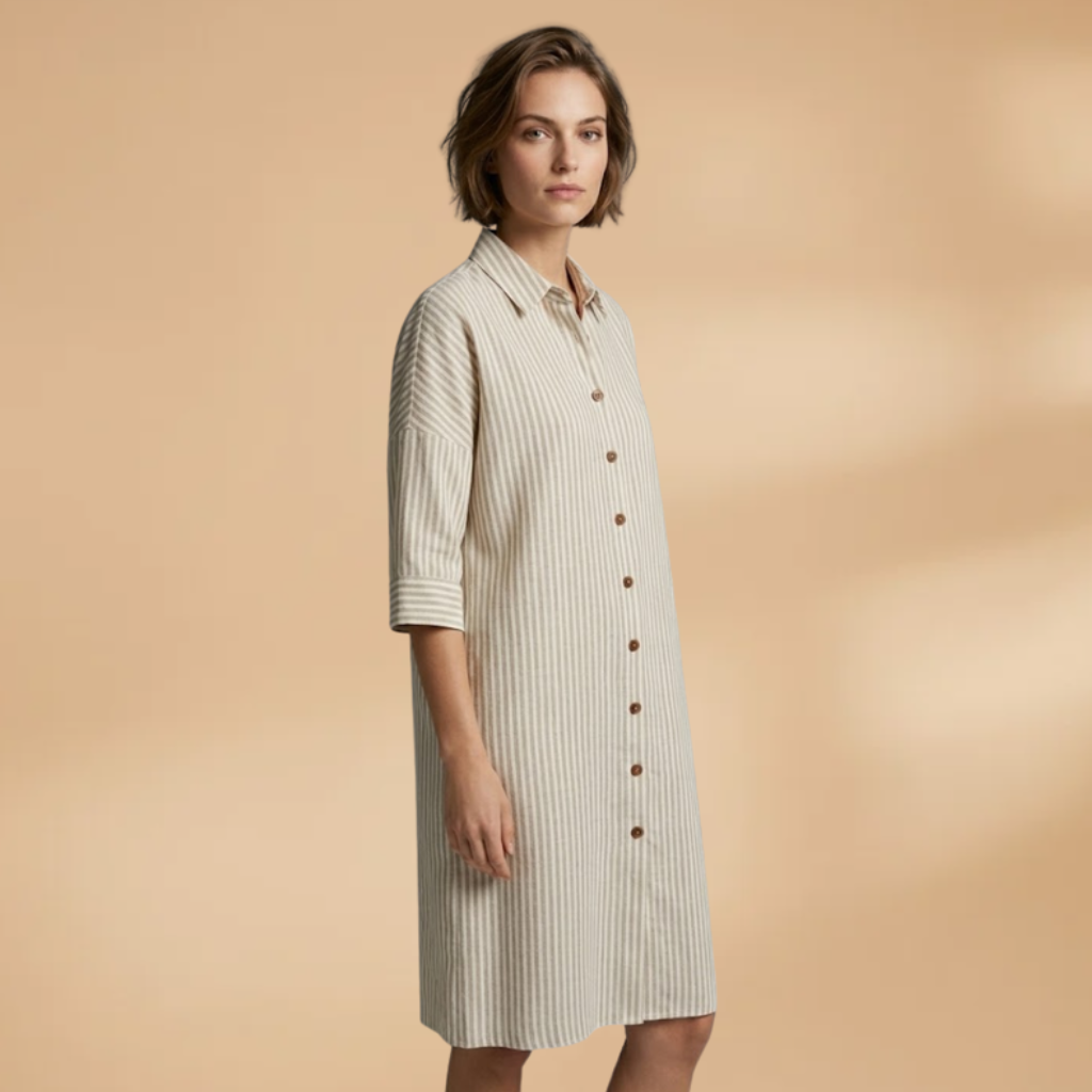 Women's Dress with striped surface and short sleeves