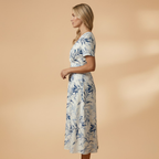Women's Floral Midi Dress with Wrap Neckline and Elasticated Waist