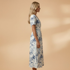 Women's Floral Midi Dress with Wrap Neckline and Elasticated Waist
