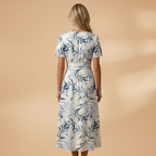 Women's Floral Midi Dress with Wrap Neckline and Elasticated Waist