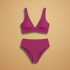 Women's High-Waisted Bikini Set with V-Neck Design and Stretch Fabric