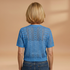 Women's Hollow Knit Cardigan with Elegant Neckline and Short Sleeves