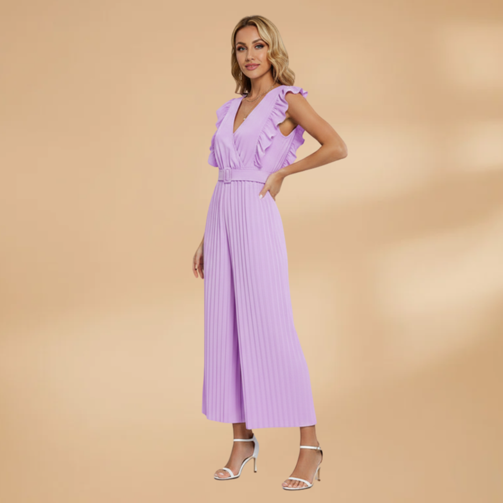 Women's Hooded Jumpsuit with V-Neck and Matching Belt