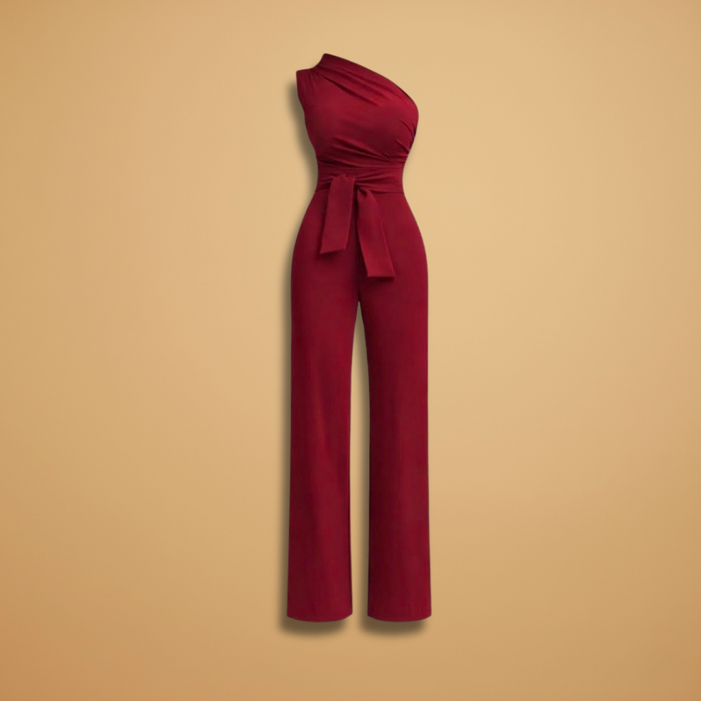 Women's Jumpsuit with Asymmetrical Shoulder and Wide Legs