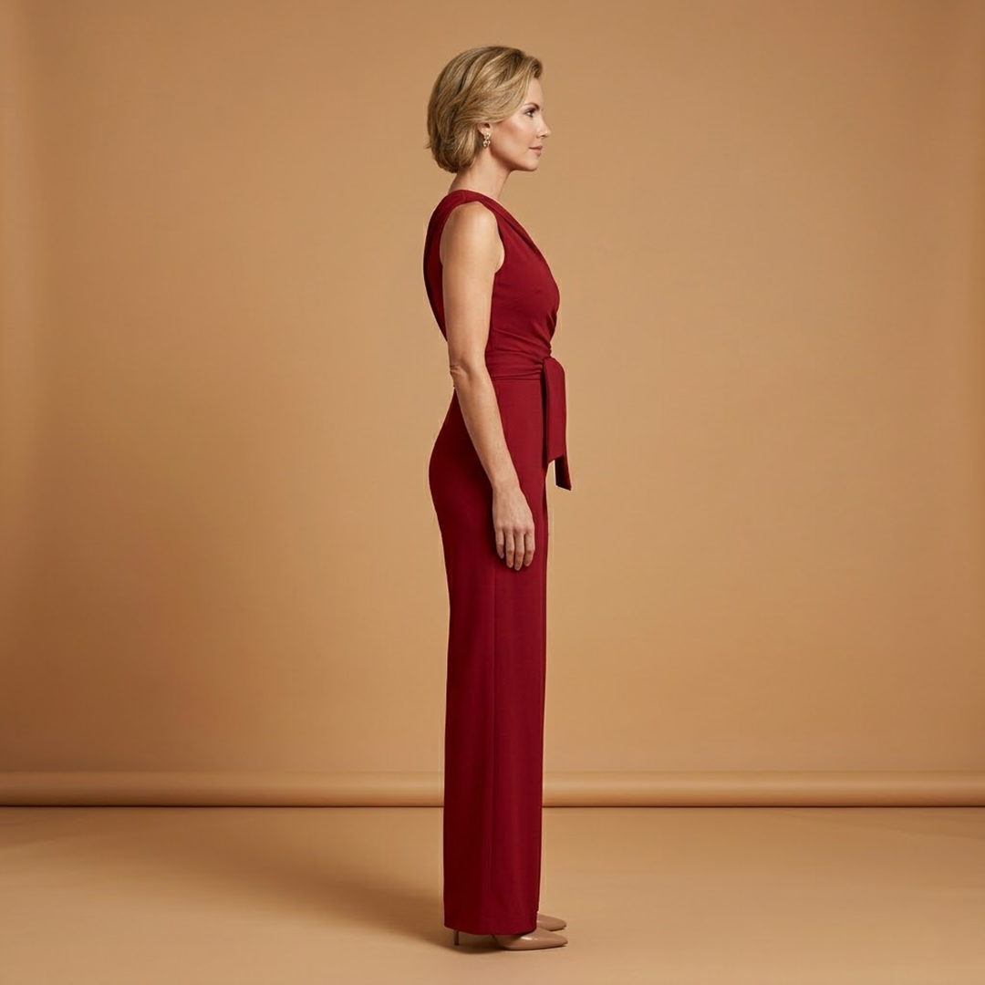 Women's Jumpsuit with Asymmetrical Shoulder and Wide Legs
