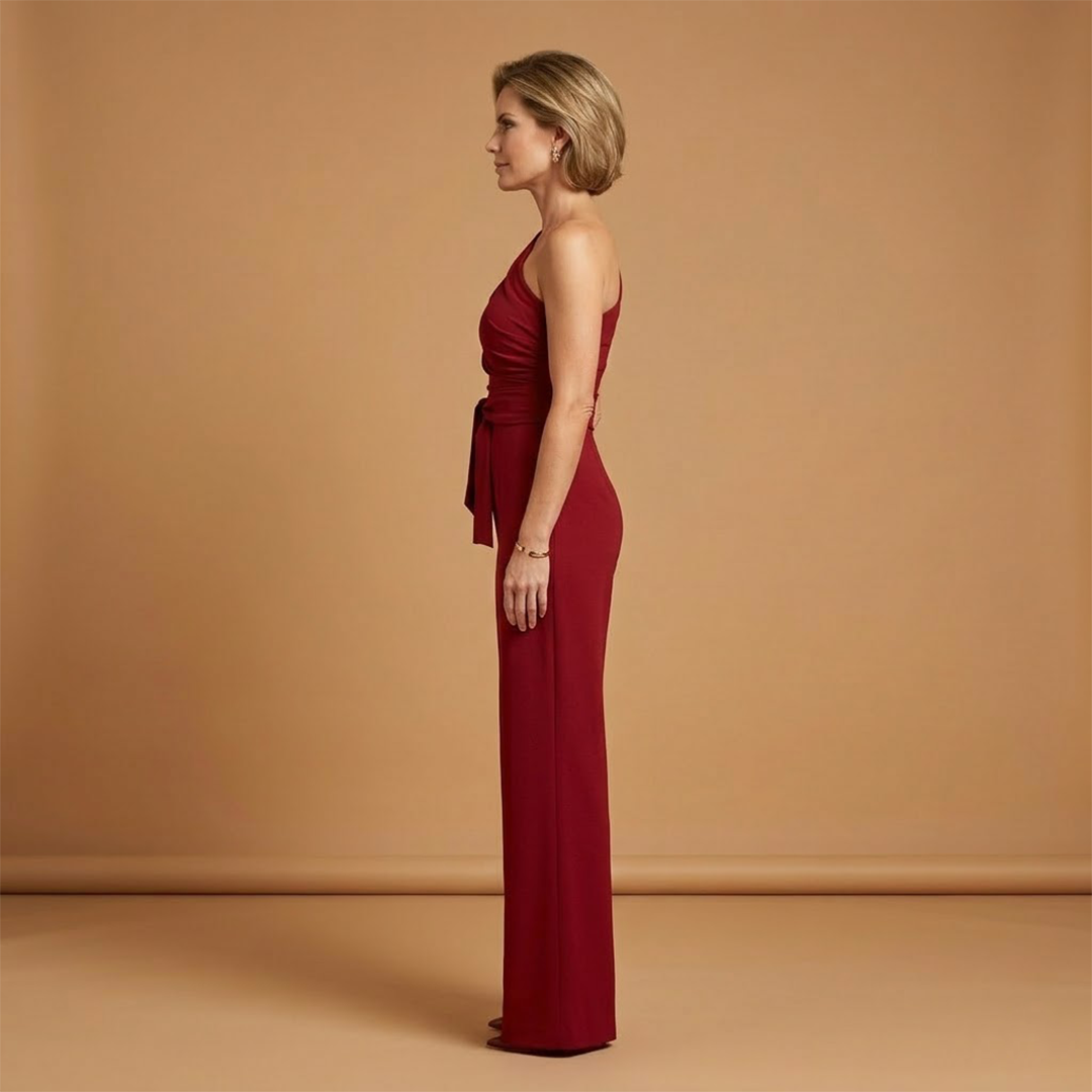 Women's Jumpsuit with Asymmetrical Shoulder and Wide Legs