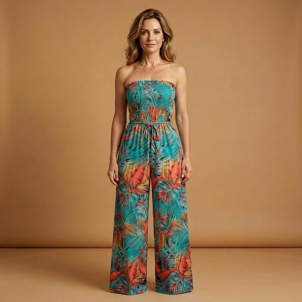 Women's Jumpsuit with Elasticated Bodice and Wide Legs
