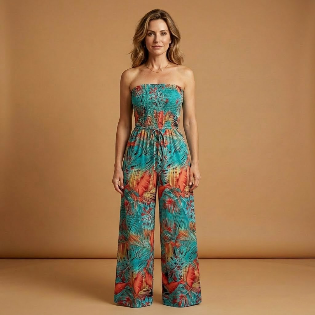 Women's Jumpsuit with Elasticated Bodice and Wide Legs