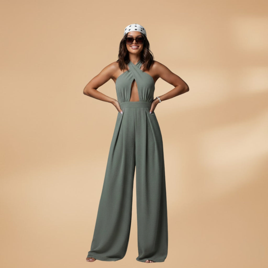 Women's Jumpsuit with Halter Neck and Waist Cutout
