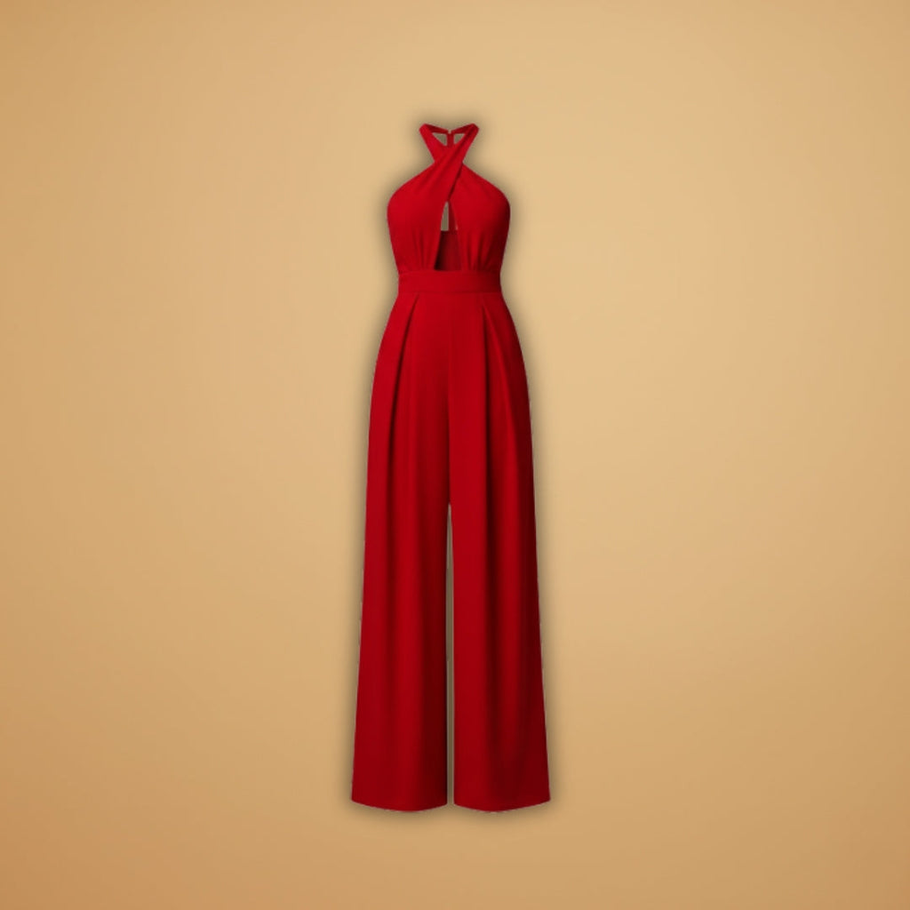 Women's Jumpsuit with Halter Neck and Waist Cutout