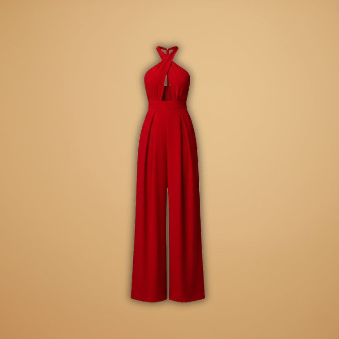 Women's Jumpsuit with Halter Neck and Waist Cutout