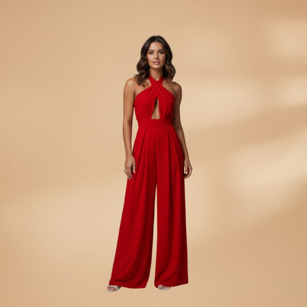 Women's Jumpsuit with Halter Neck and Waist Cutout
