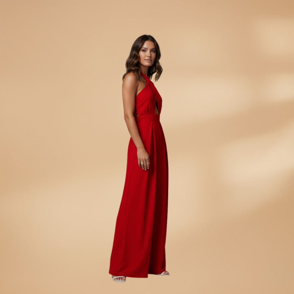 Women's Jumpsuit with Halter Neck and Waist Cutout