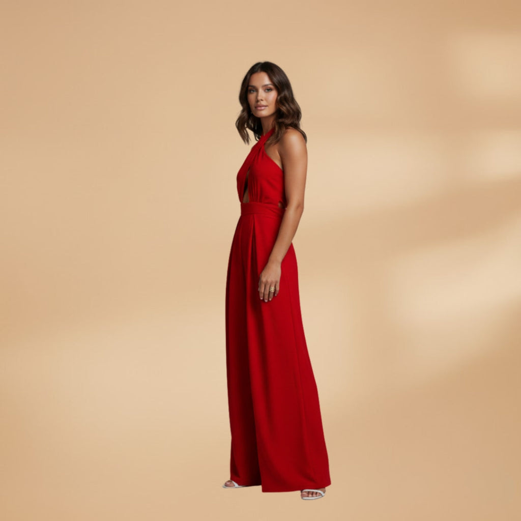 Women's Jumpsuit with Halter Neck and Waist Cutout