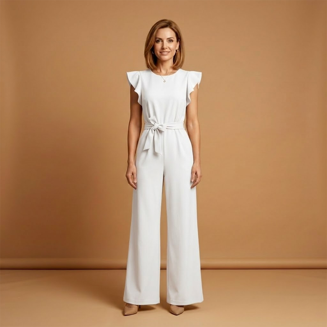 Women's Jumpsuit with Round Neckline and Short Sleeves