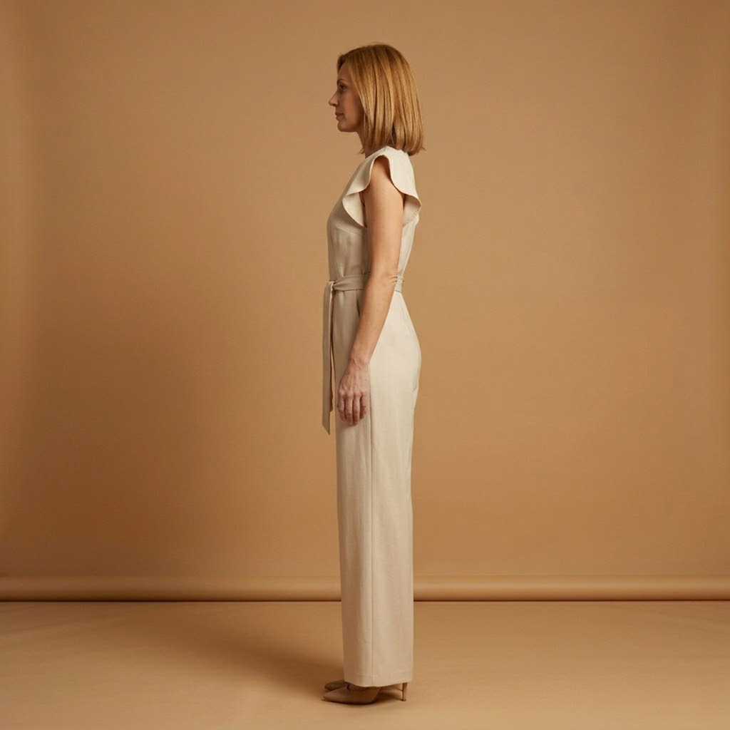 Women's Jumpsuit with Round Neckline and Short Sleeves