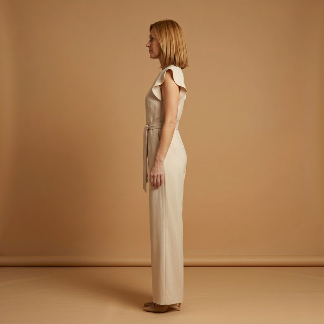 Women's Jumpsuit with Round Neckline and Short Sleeves
