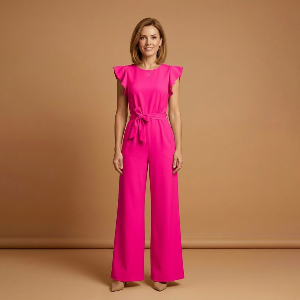Women's Jumpsuit with Round Neckline and Short Sleeves
