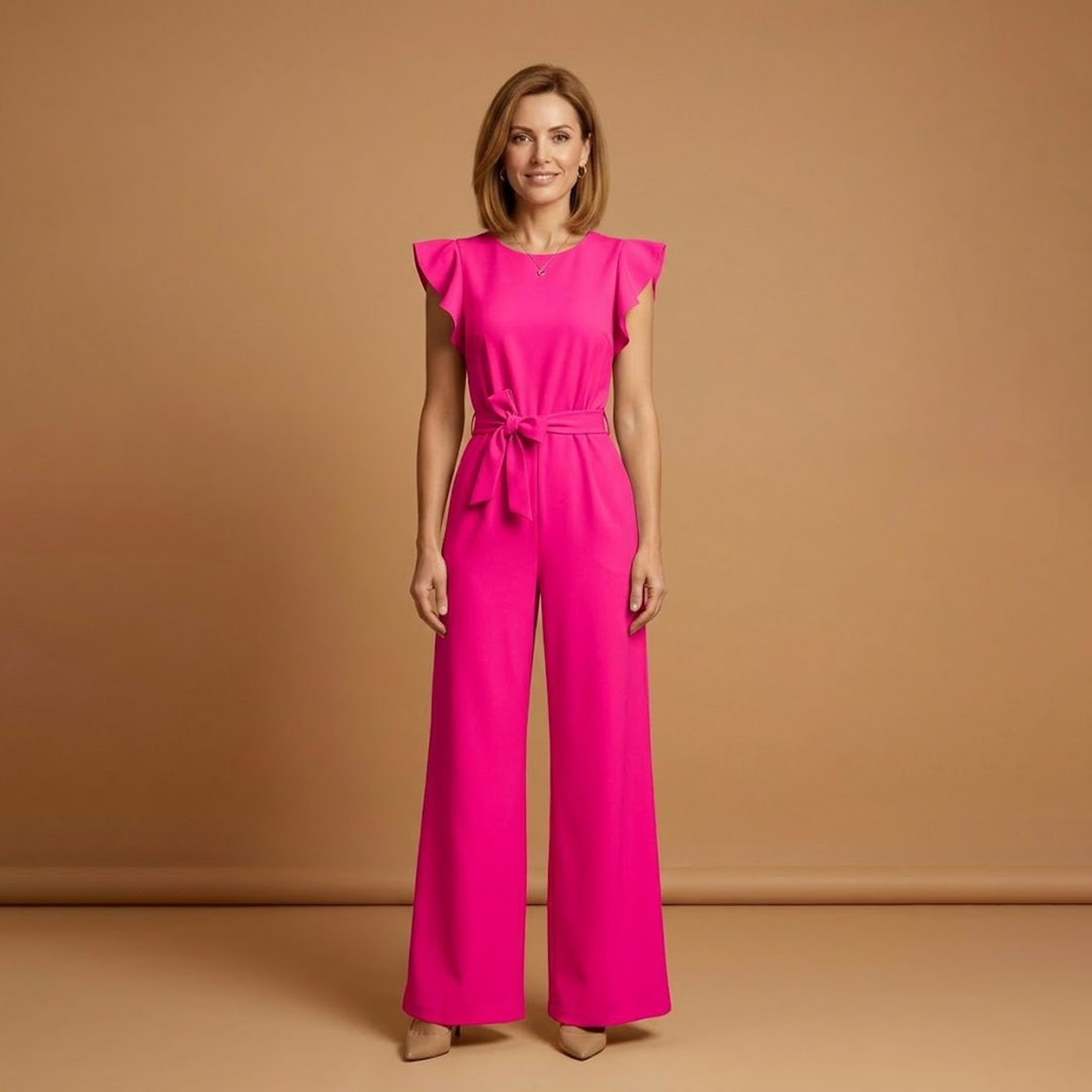 Women's Jumpsuit with Round Neckline and Short Sleeves