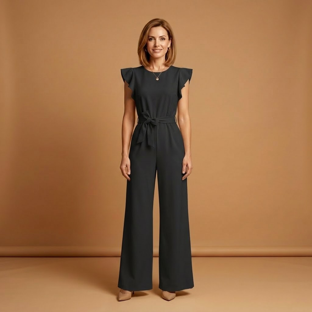 Women's Jumpsuit with Round Neckline and Short Sleeves