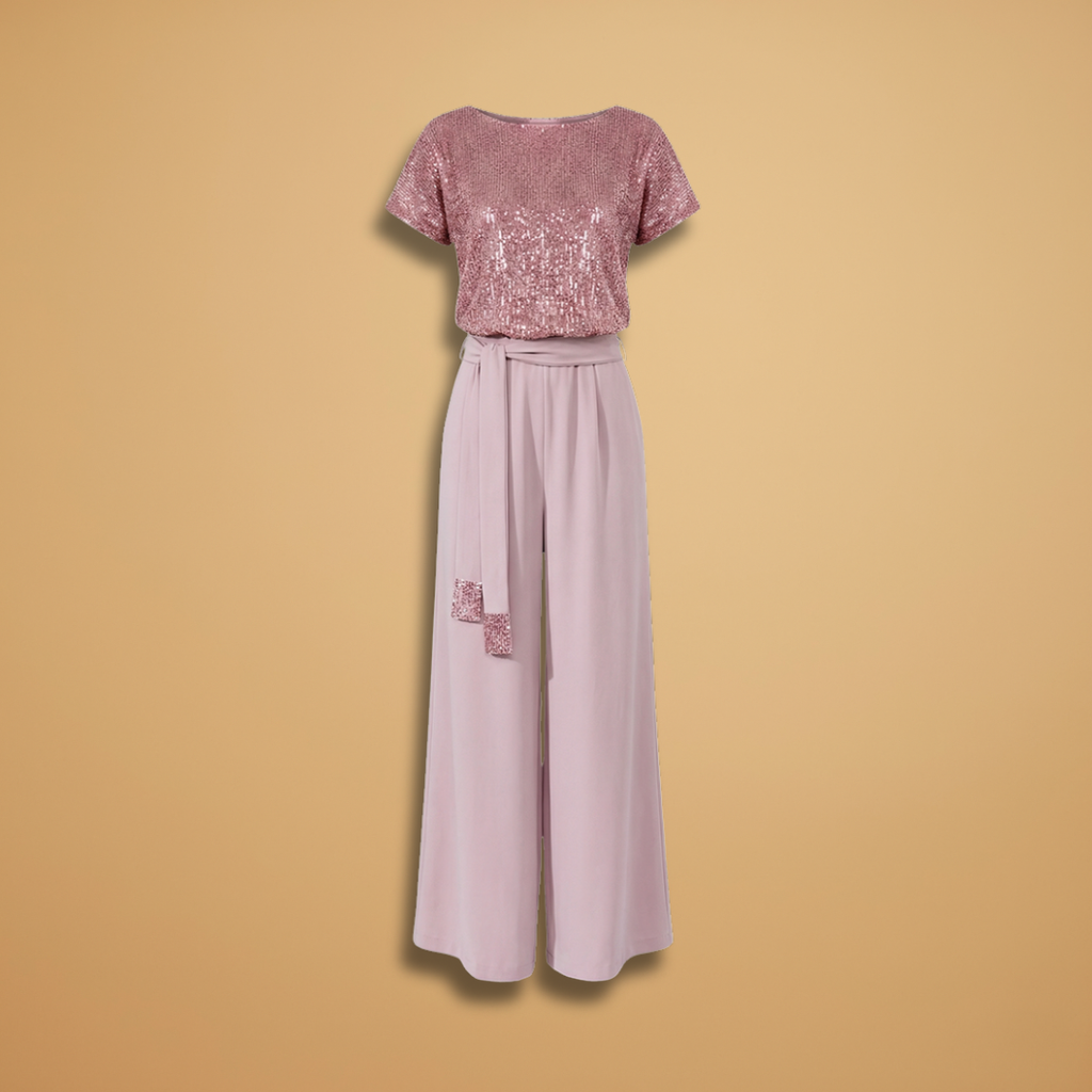 Women's Jumpsuit with Sequined Surface and Wide Legs