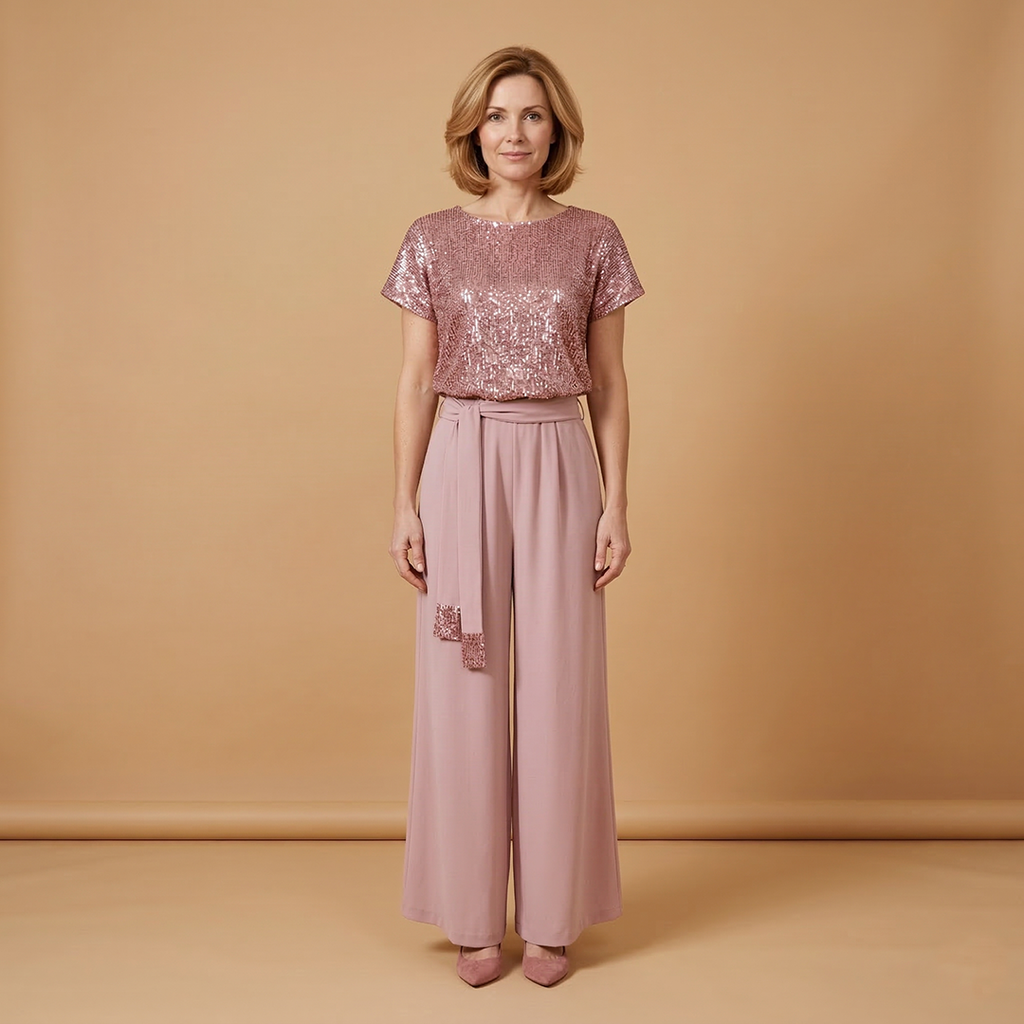 Women's Jumpsuit with Sequined Surface and Wide Legs