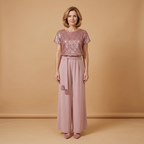 Women's Jumpsuit with Sequined Surface and Wide Legs