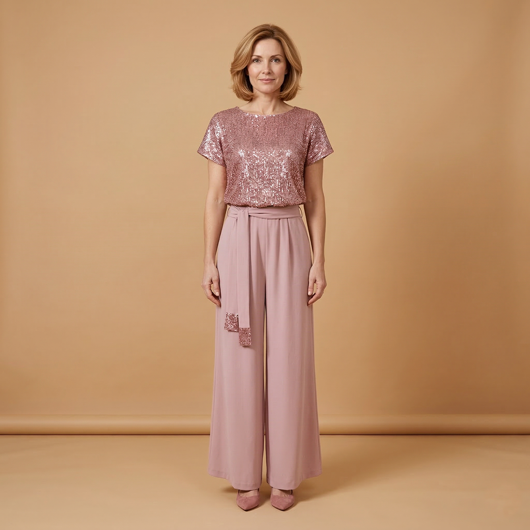 Women's Jumpsuit with Sequined Surface and Wide Legs