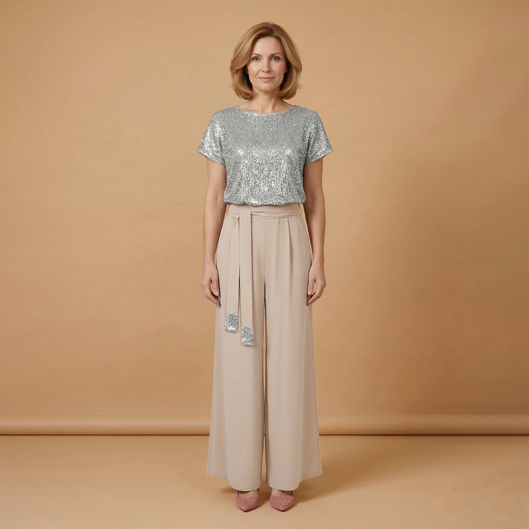 Women's Jumpsuit with Sequined Surface and Wide Legs
