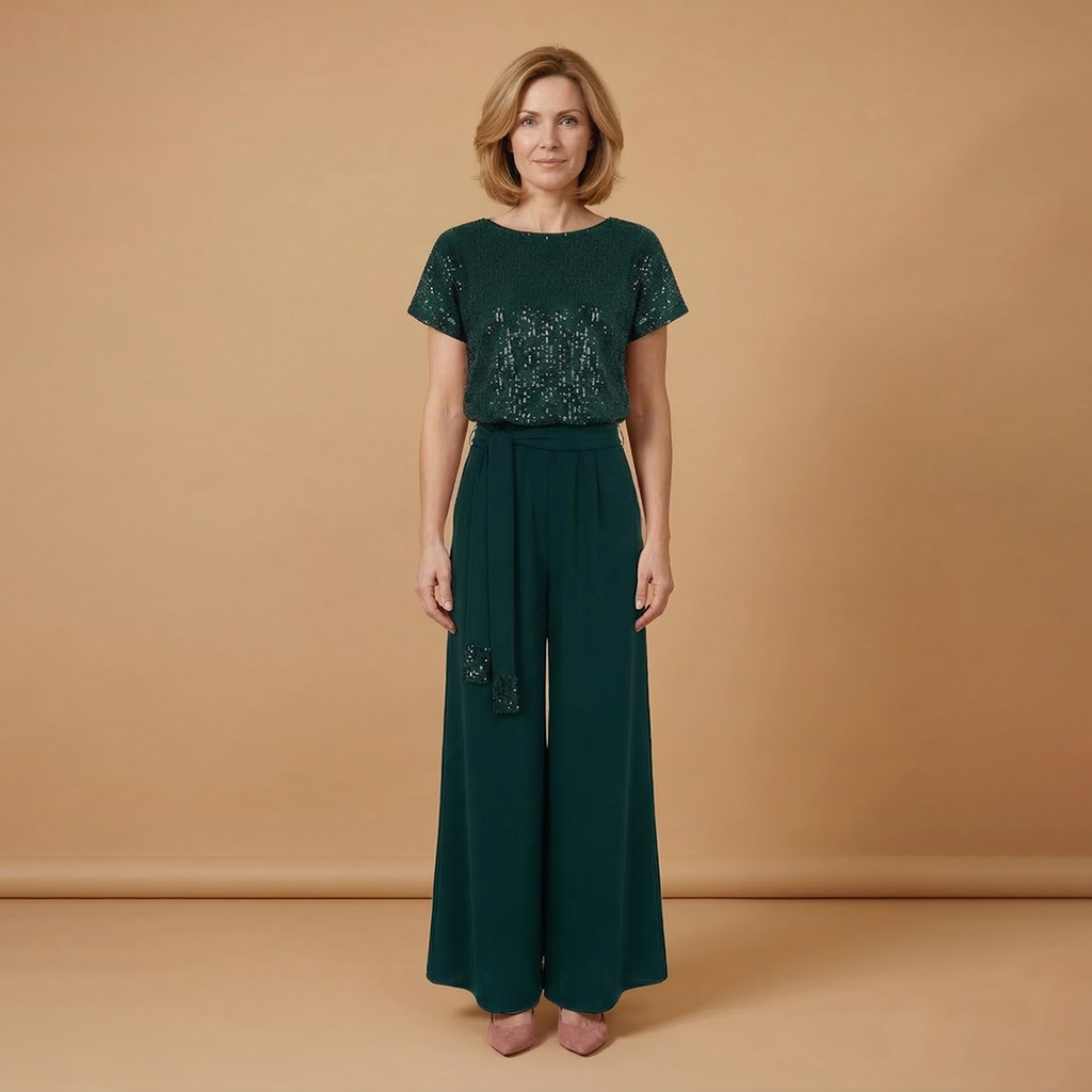 Women's Jumpsuit with Sequined Surface and Wide Legs