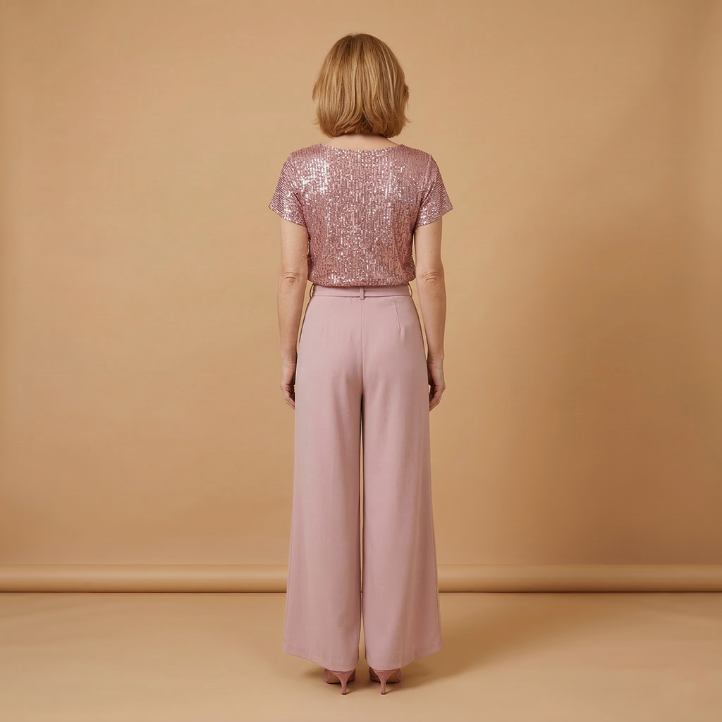 Women's Jumpsuit with Sequined Surface and Wide Legs