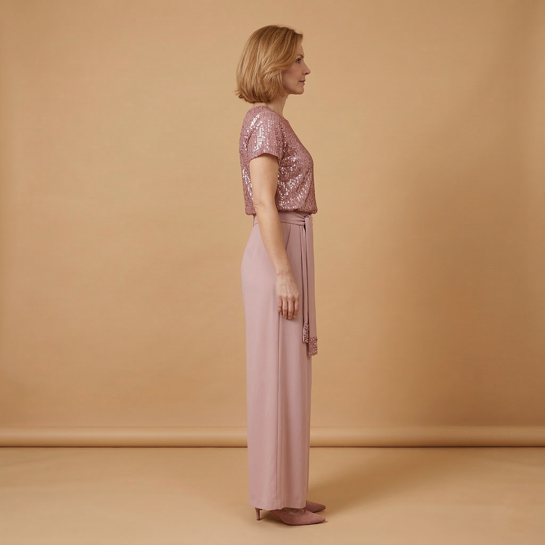 Women's Jumpsuit with Sequined Surface and Wide Legs