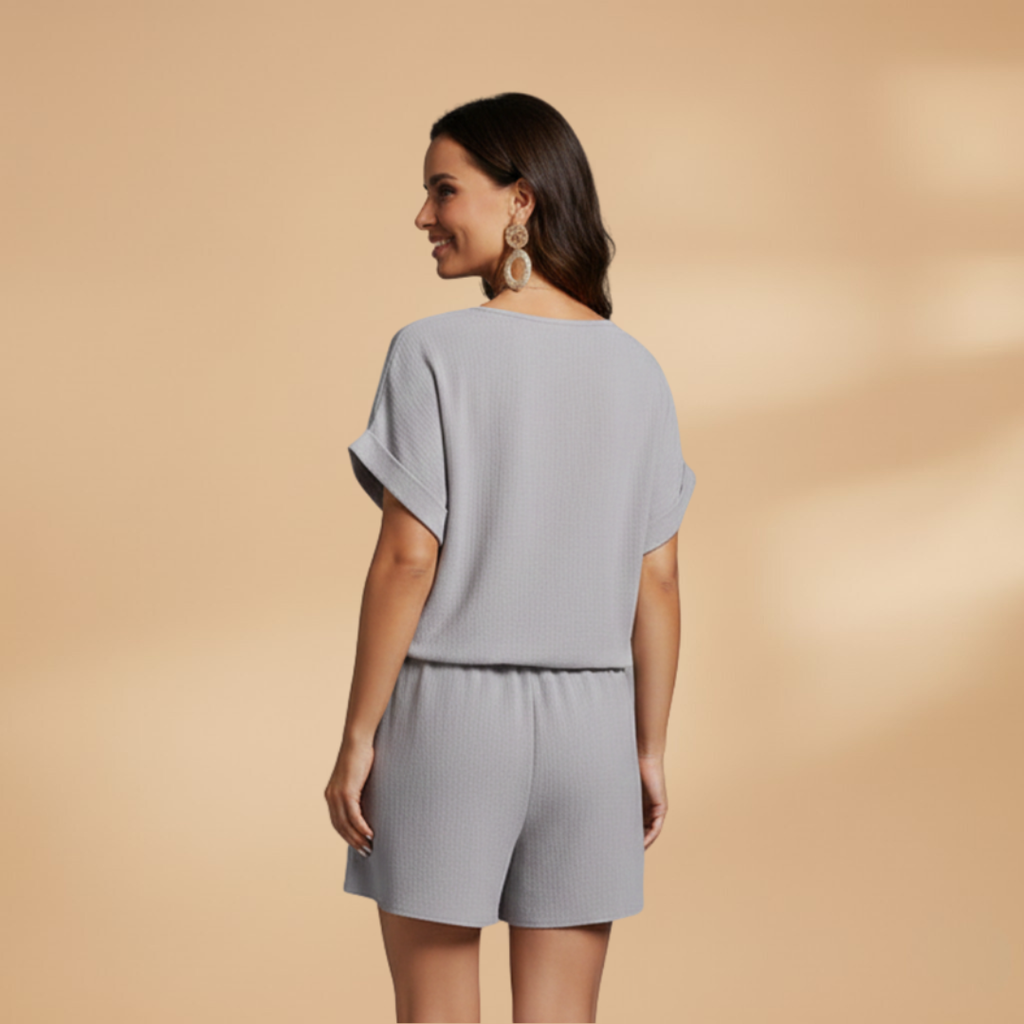 Women's Jumpsuit with Short Sleeves and Side Pockets