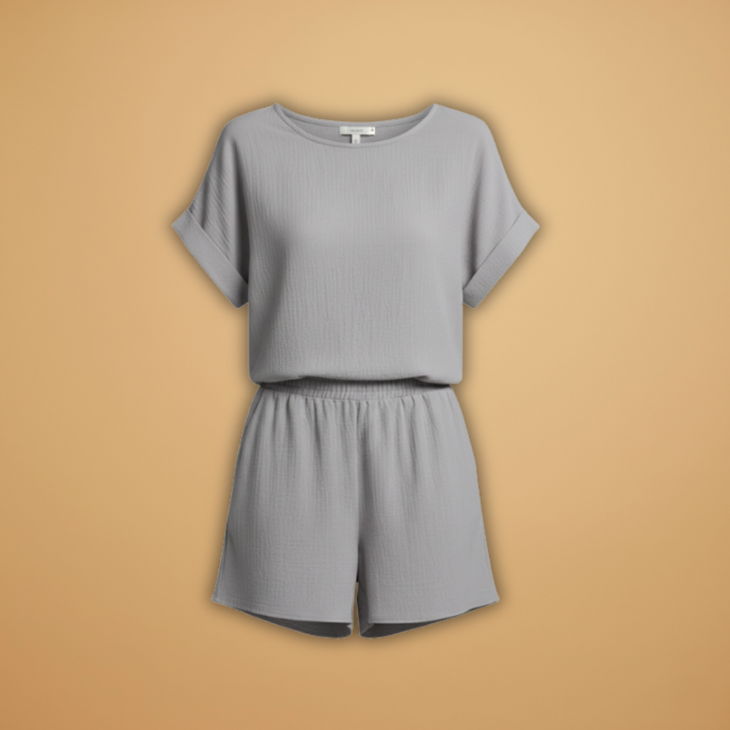Women's Jumpsuit with Short Sleeves and Side Pockets