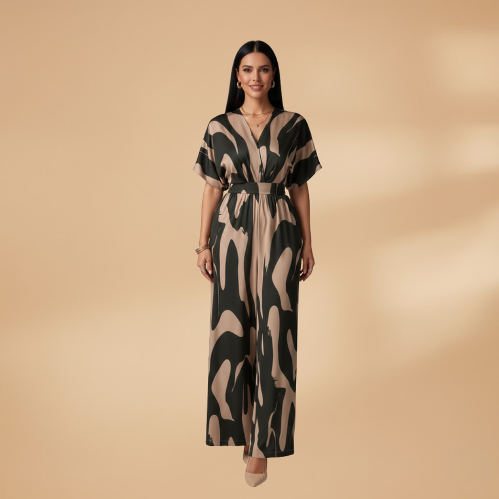 Women's Jumpsuit with V-Neck and Integrated Belt