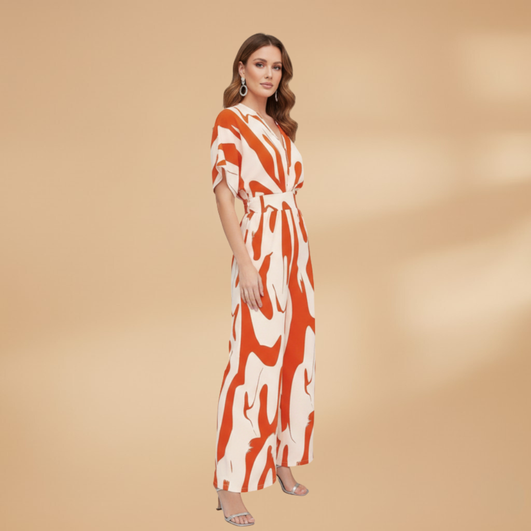 Women's Jumpsuit with V-Neck and Integrated Belt