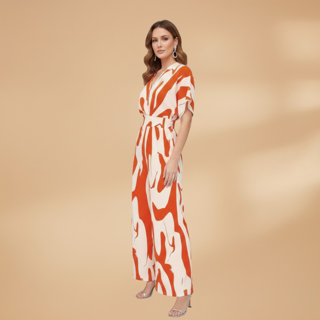 Women's Jumpsuit with V-Neck and Integrated Belt