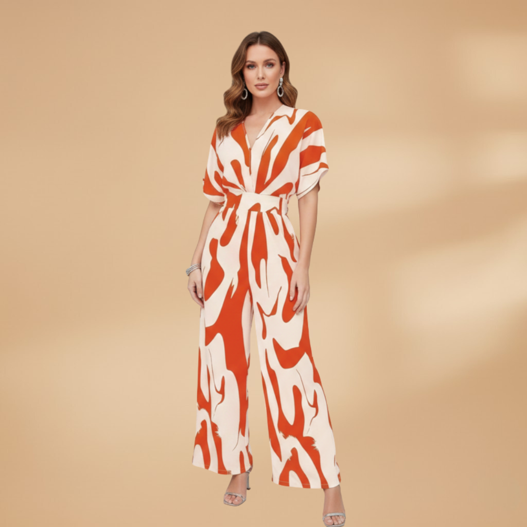 Women's Jumpsuit with V-Neck and Integrated Belt