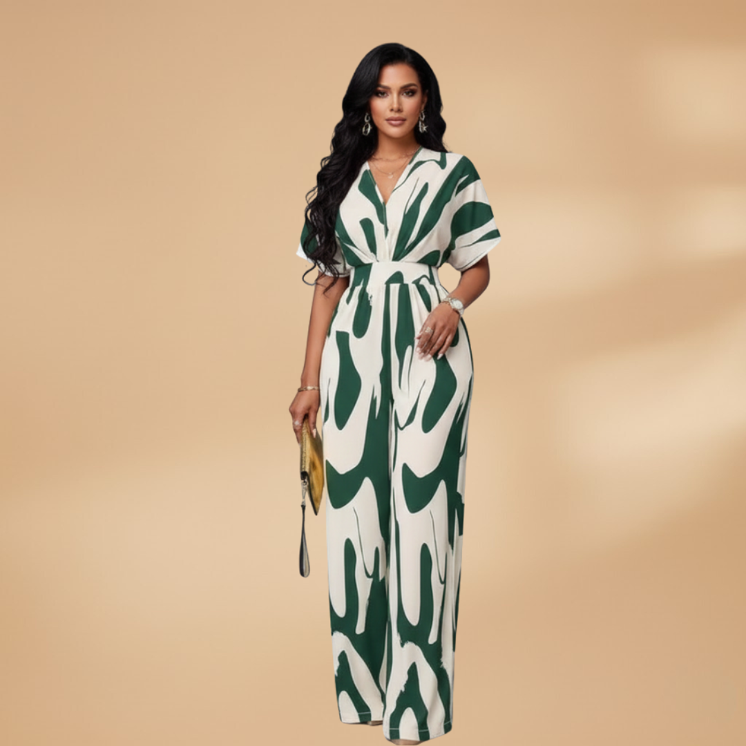 Women's Jumpsuit with V-Neck and Integrated Belt
