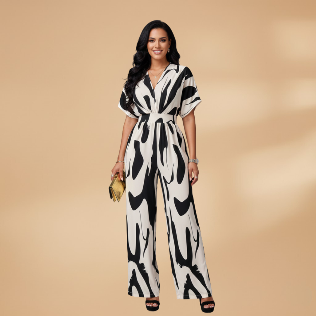 Women's Jumpsuit with V-Neck and Integrated Belt