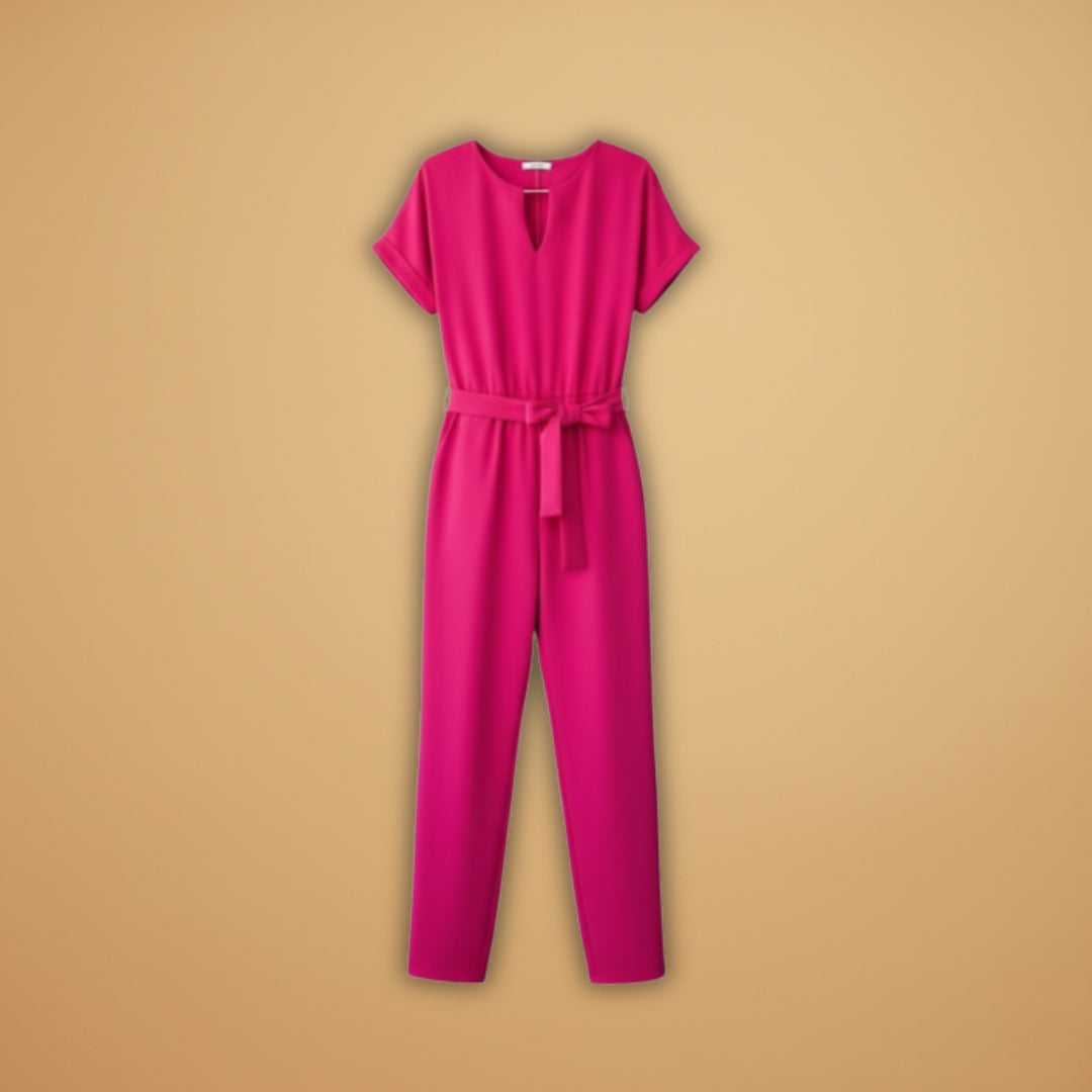 Women's Jumpsuit with V-Neck and Waist Belt