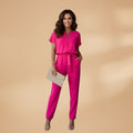 Women's Jumpsuit with V-Neck and Waist Belt