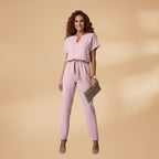 Women's Jumpsuit with V-Neck and Waist Belt