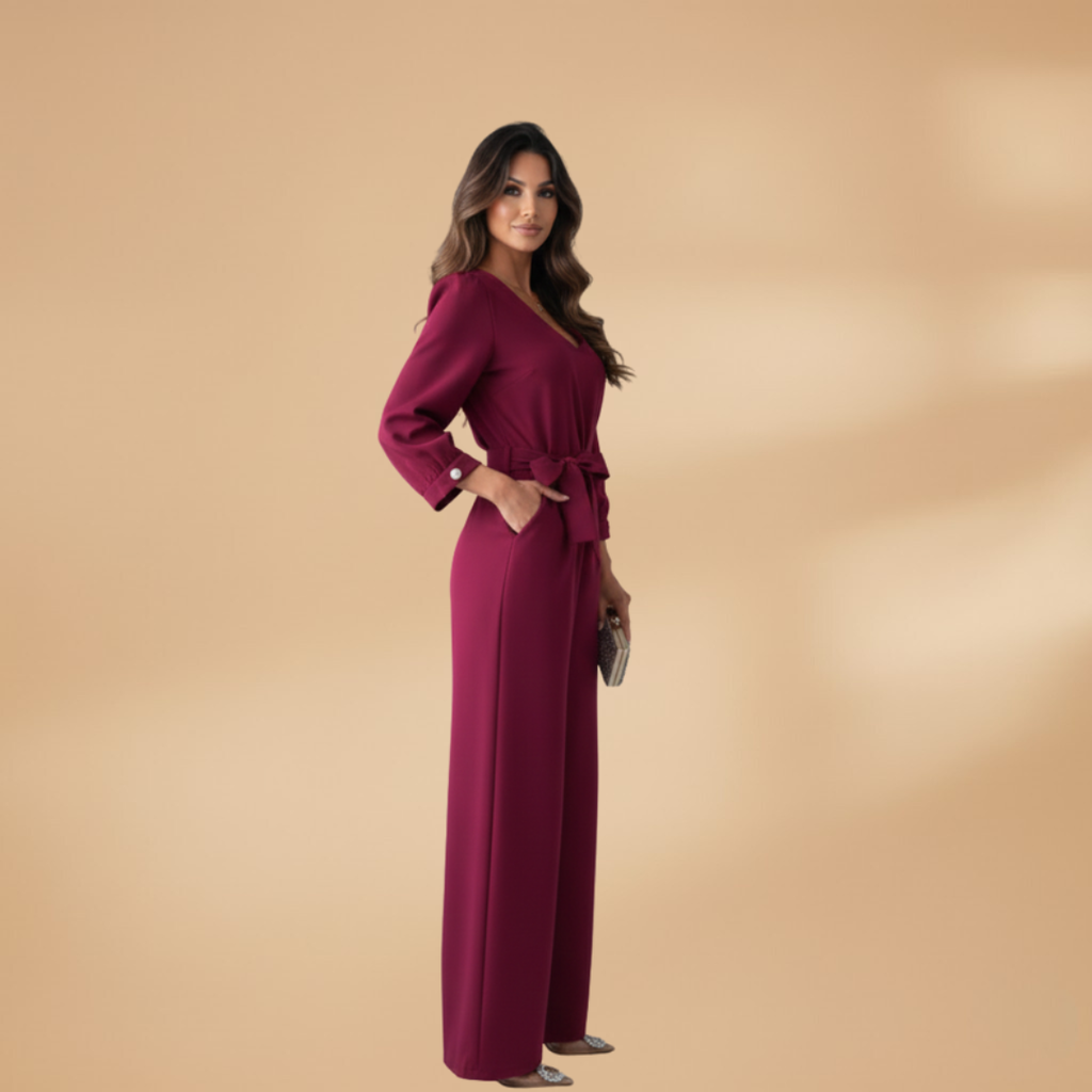 Women's Jumpsuit with V-Neckline and Wide Sleeves