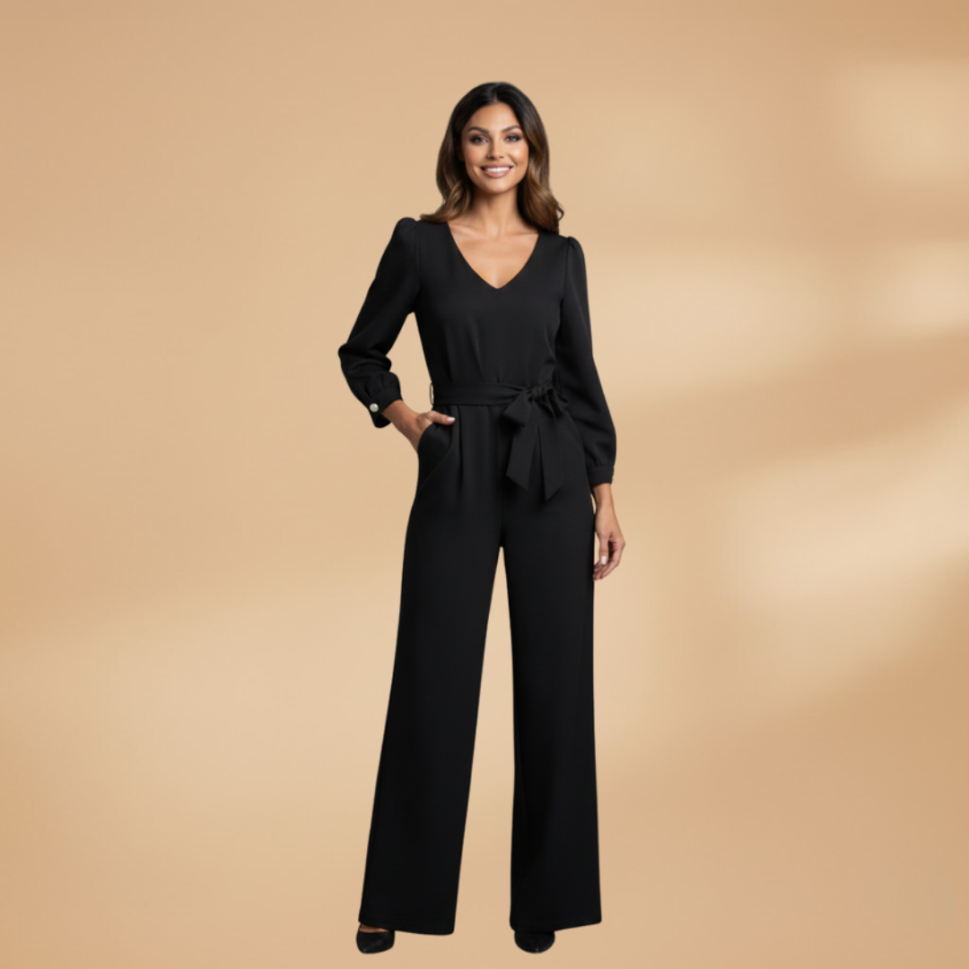 Women's Jumpsuit with V-Neckline and Wide Sleeves
