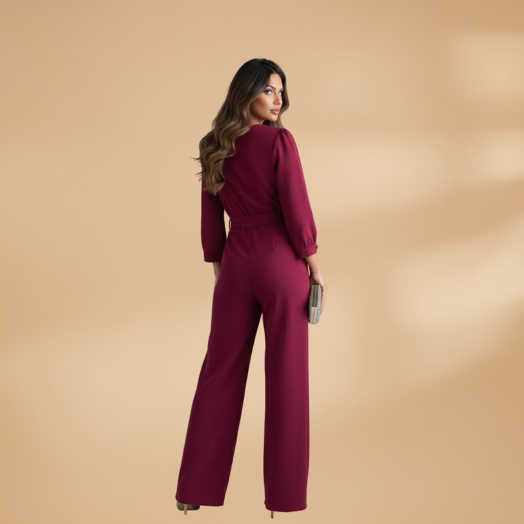 Women's Jumpsuit with V-Neckline and Wide Sleeves