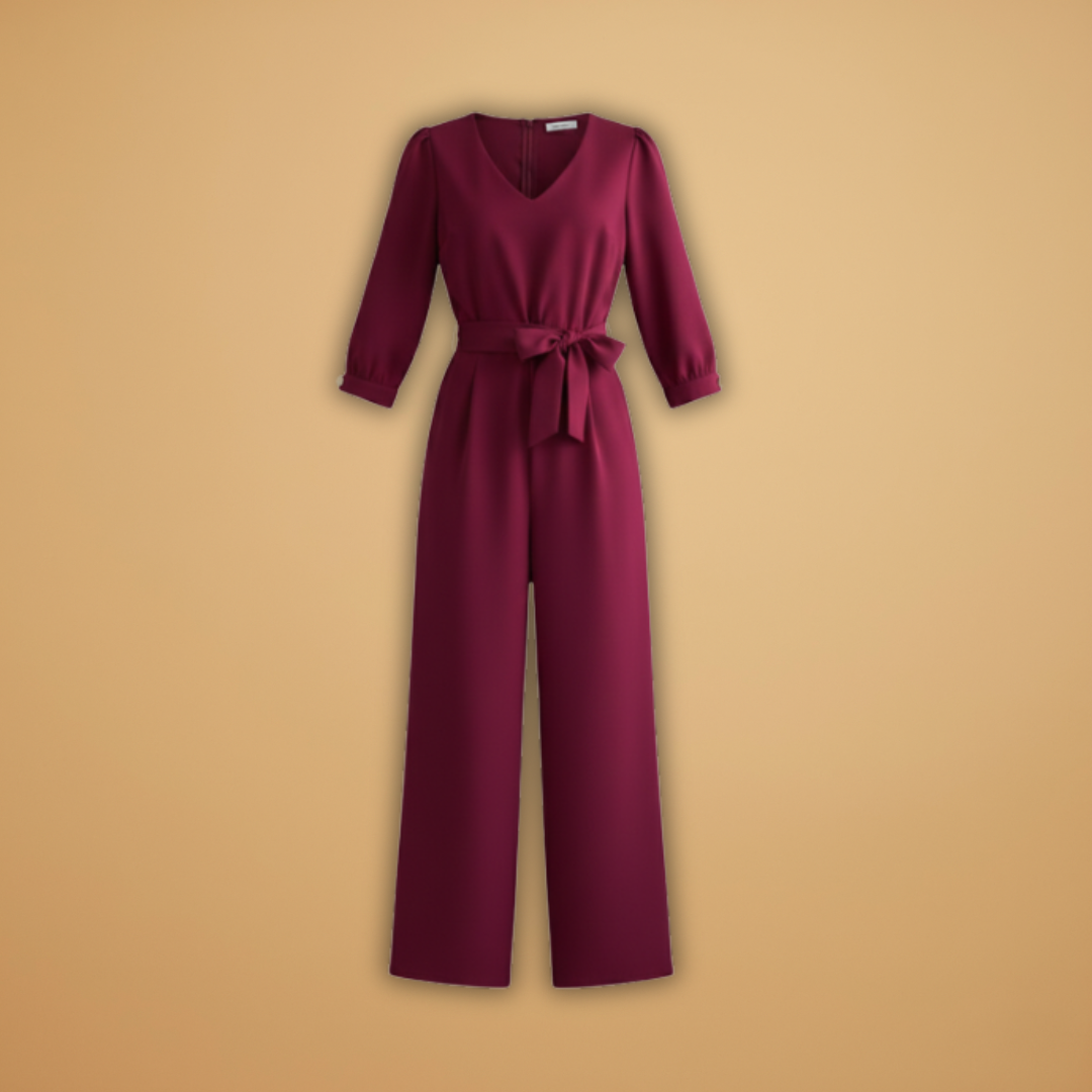 Women's Jumpsuit with V-Neckline and Wide Sleeves