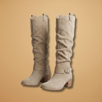 Women's Knee-High Boots with Side Zips and Buckles